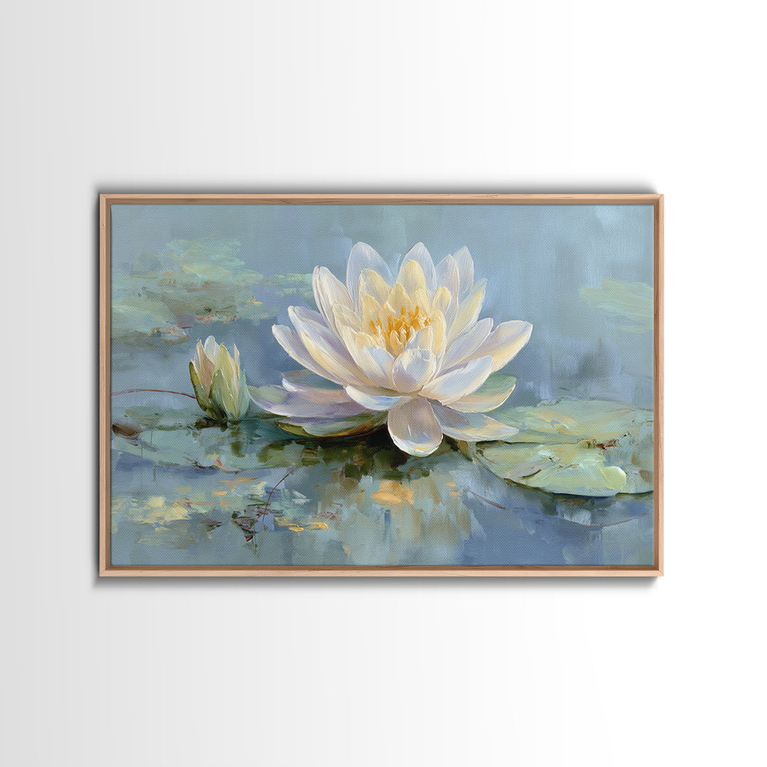 Lotus Flower on Still Water Canvas Print, Waiting Room Art, Textured Painting, Waiting Room Decor, Watercolor Art, Calm, WRA-3x2-67