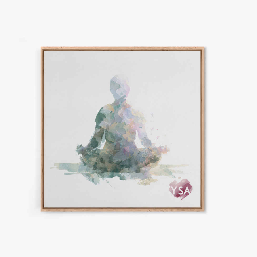 Soft Watercolor Aura Around Seated Figure Canvas Print, Yoga Studio Art, Living Room Wall Art, Yoga Studio Decor, Balance, YSA-1x1-23