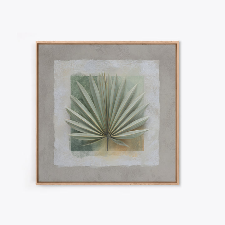 Gentle Palm Leaf Shadow on Plaster Framed Canvas Print, Yoga Studio Art, Art Print, Yoga Studio Decor, Oil Painting, Balance, YSA-1x1-48