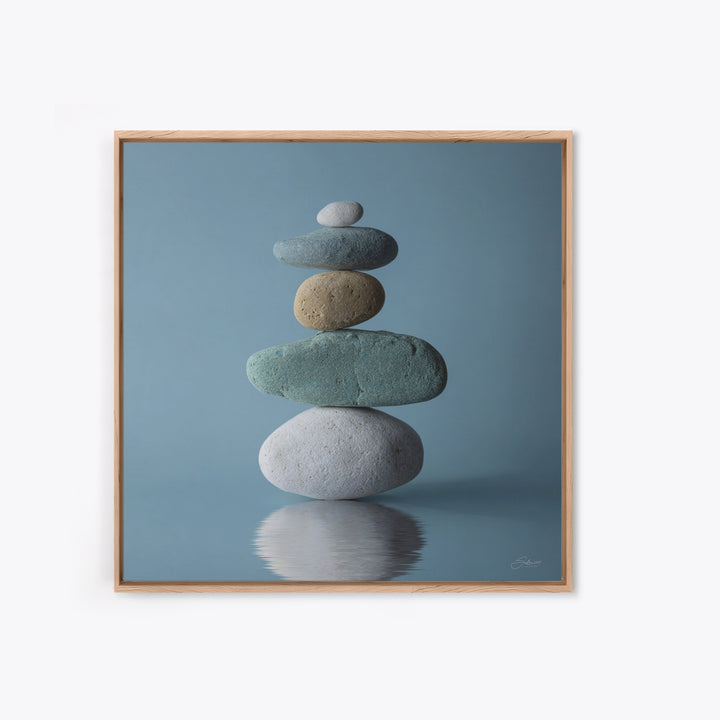 Balanced Stones Beside Calm Water Framed Canvas Print, Yoga Studio Art, Art Nouveau Decor, Yoga Studio Decor, Fine Art, Balance, YSA-1x1-52