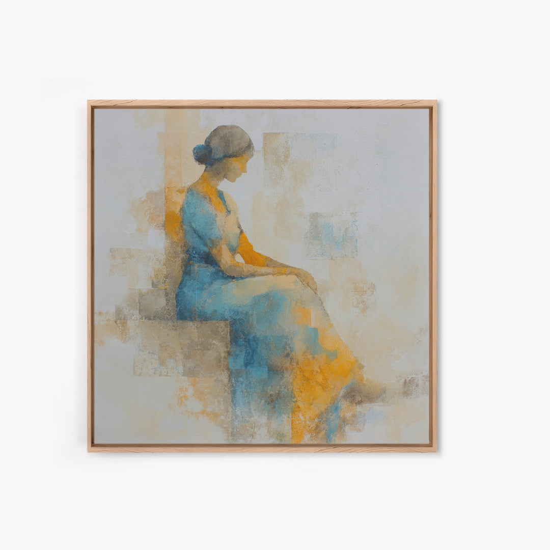 Soft Watercolor Aura Around Seated Figure Framed Canvas Print, Yoga Studio Art, Feminine Wall Art, Yoga Studio Decor, Balance, YSA-1x1-71