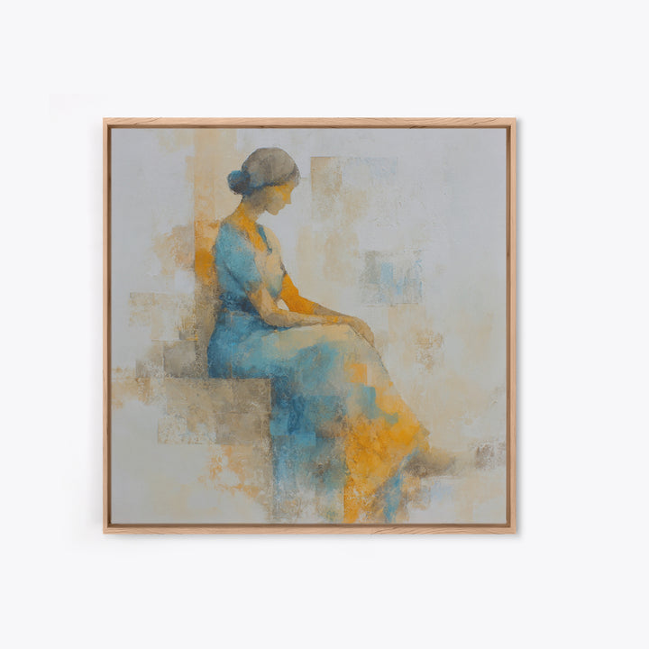 Soft Watercolor Aura Around Seated Figure Framed Canvas Print, Yoga Studio Art, Feminine Wall Art, Yoga Studio Decor, Balance, YSA-1x1-71