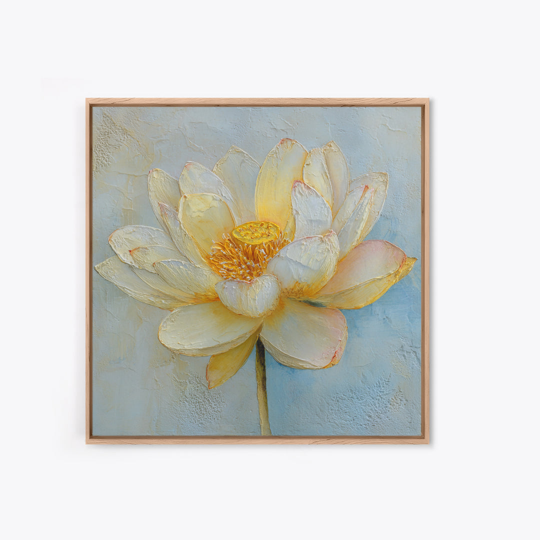 Lotus Flower with Soft Golden Glow Canvas Print, Yoga Studio Art, Neutral Decor, Yoga Studio Decor, Fine Art, Balance, YSA-1x1-75
