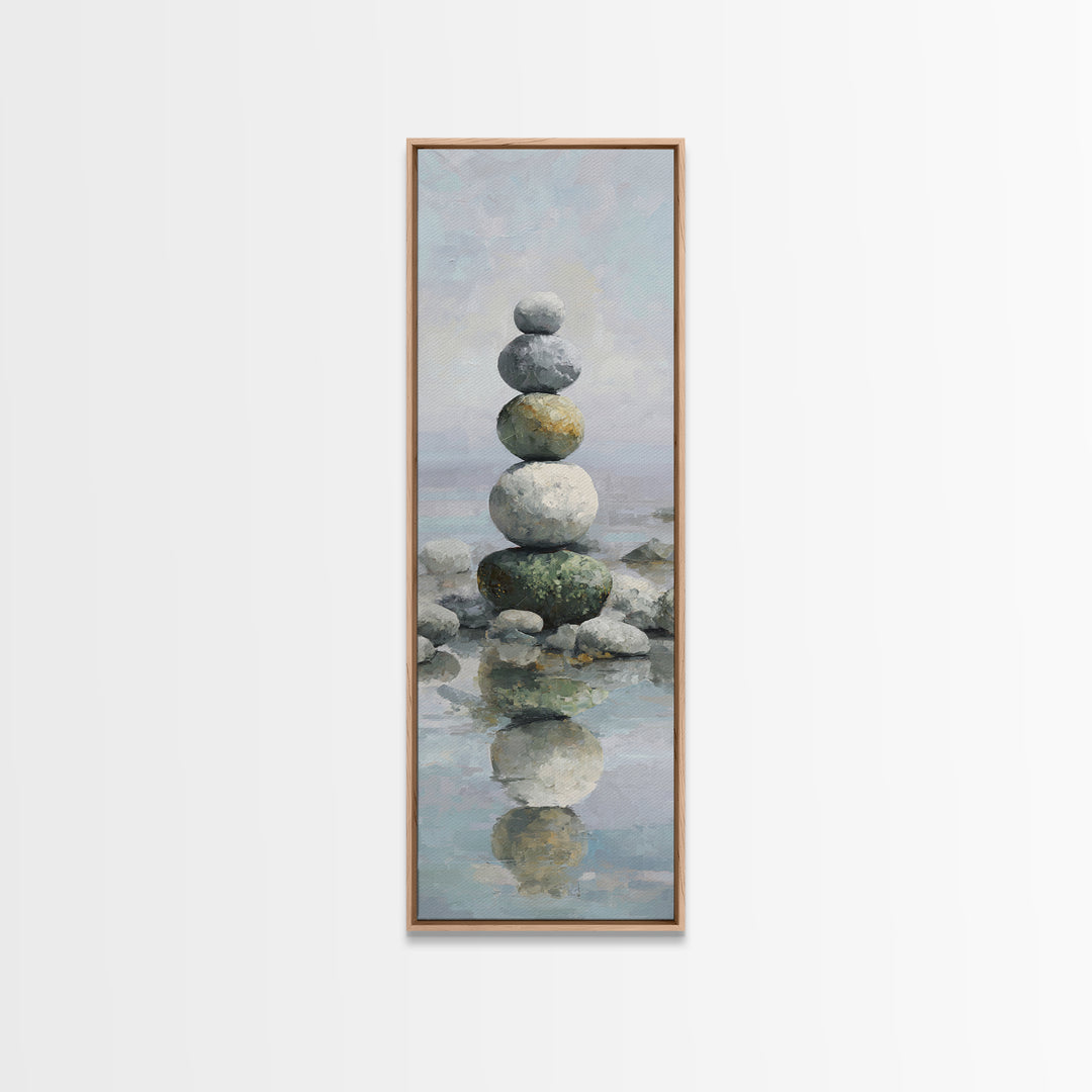 Balanced Stones Beside Calm Water Canvas Print, Yoga Studio Art, Yoga, Yoga Studio Decor, Fine Art, Balance, Nature Prints, YSA-1x3-40