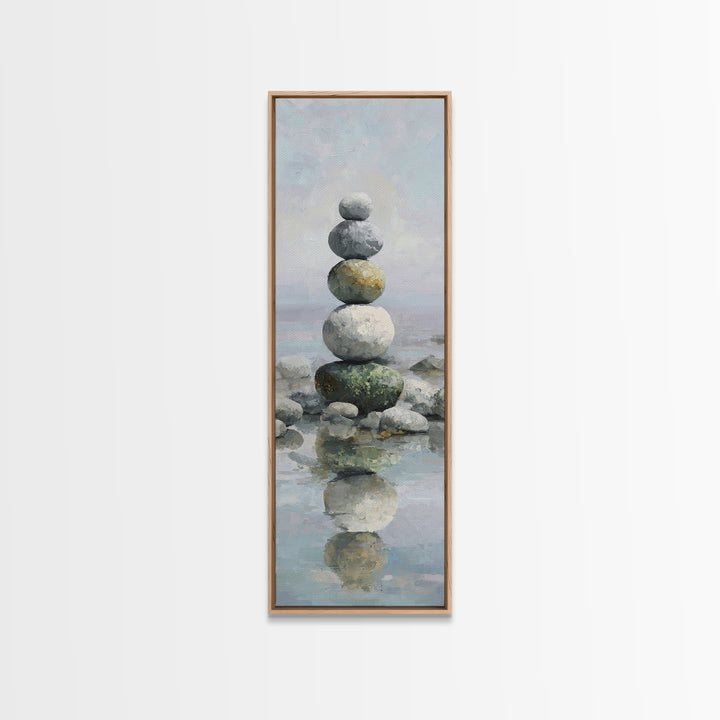 Balanced Stones Beside Calm Water Canvas Print, Yoga Studio Art, Yoga, Yoga Studio Decor, Fine Art, Balance, Nature Prints, YSA-1x3-40