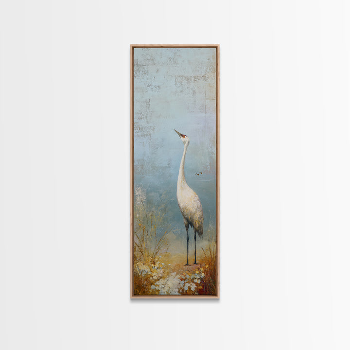 White Crane in Misty Morning Framed Canvas Print, Yoga Studio Art, Black and White Art, Yoga Studio Decor, Fine Art, Balance, YSA-1x3-75