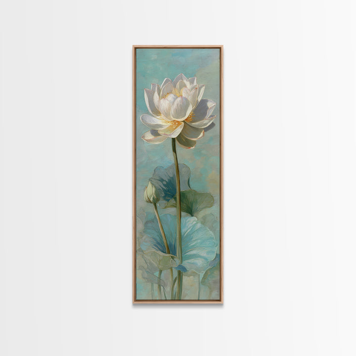 Lotus Flower with Soft Golden Glow Framed Canvas Print, Yoga Studio Art, Zen Wall Art, Yoga Studio Decor, Fine Art, Balance, YSA-1x3-87