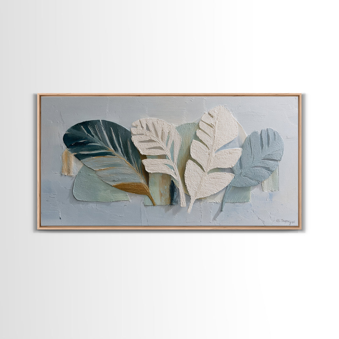 Gentle Palm Leaf Shadow on Plaster Framed Canvas Print, Yoga Studio Art, Fine Art Print, Yoga Studio Decor, Fine Art, Balance, YSA-2x1-20