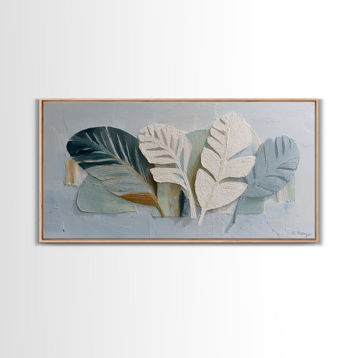 Gentle Palm Leaf Shadow on Plaster Framed Canvas Print, Yoga Studio Art, Fine Art Print, Yoga Studio Decor, Fine Art, Balance, YSA-2x1-20