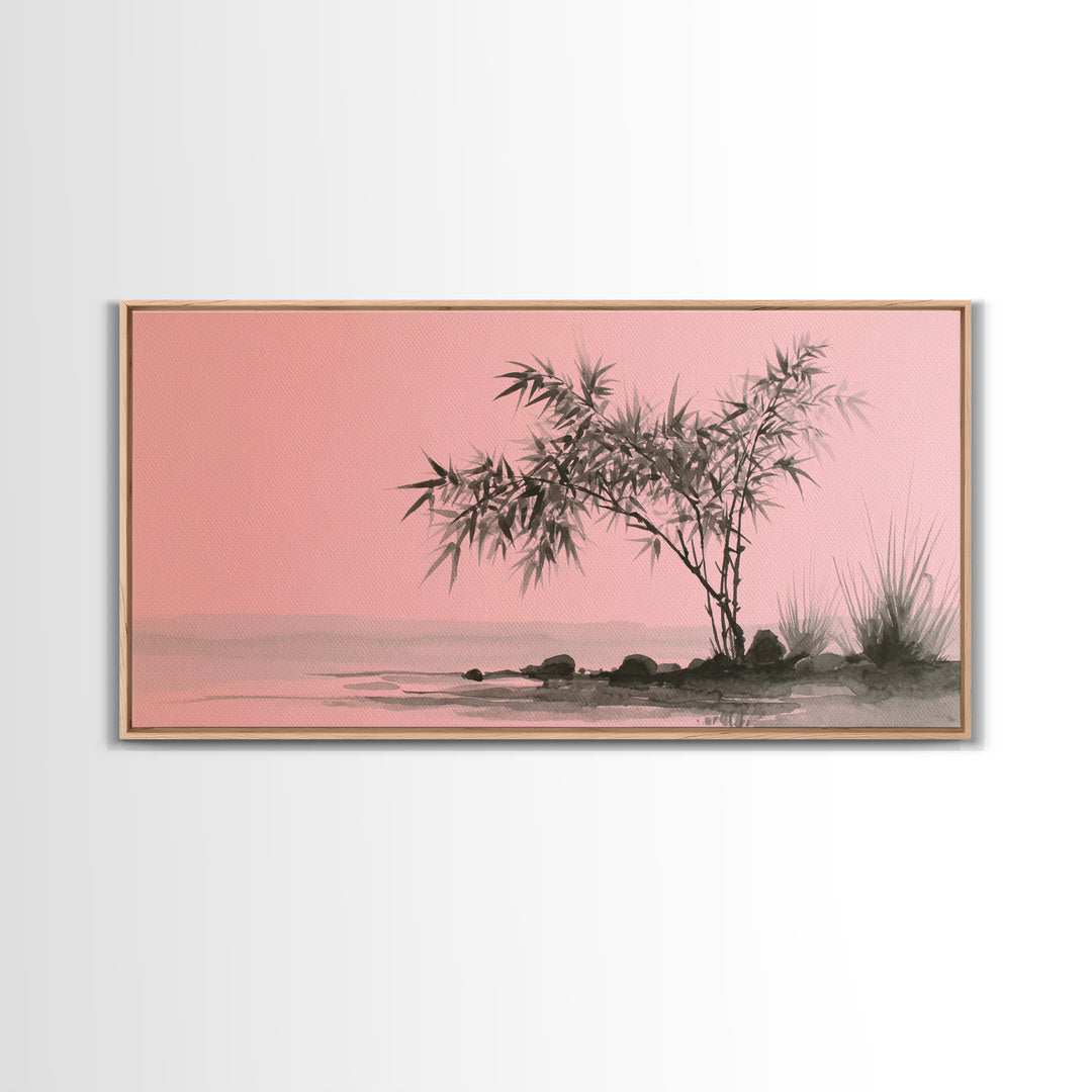 Bamboo and Mist Ink Wash Composition Canvas Print, Yoga Studio Art, Contemporary Art, Yoga Studio Decor, Fine Art, Balance, YSA-2x1-54