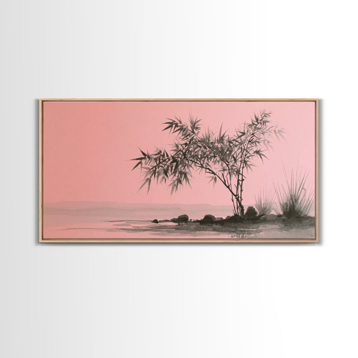 Bamboo and Mist Ink Wash Composition Canvas Print, Yoga Studio Art, Contemporary Art, Yoga Studio Decor, Fine Art, Balance, YSA-2x1-54