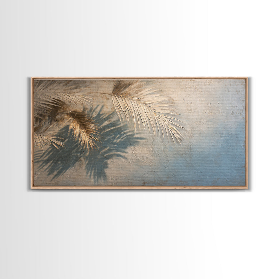 Gentle Palm Leaf Shadow on Plaster Canvas Print, Yoga Studio Art, Wall Art Print, Yoga Studio Decor, Watercolor Art, Balance, YSA-2x1-68