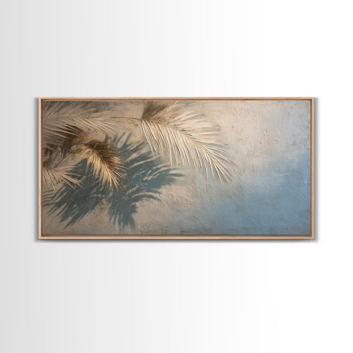 Gentle Palm Leaf Shadow on Plaster Canvas Print, Yoga Studio Art, Wall Art Print, Yoga Studio Decor, Watercolor Art, Balance, YSA-2x1-68