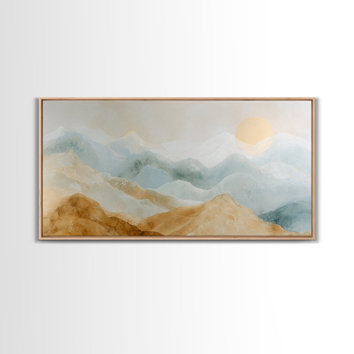 Moon Phase Arc Above Mountain Silhouette Framed Canvas Print, Yoga Studio Art, Metal Wall Decor, Yoga Studio Decor, Balance, YSA-2x1-97