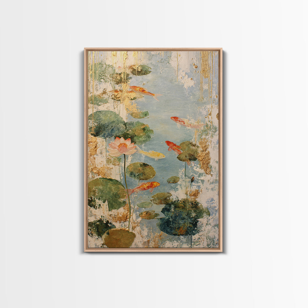 Lotus and Koi Water Scene Framed Canvas Print, Yoga Studio Art, Yoga, Yoga Studio Decor, Fine Art, Balance, Nature Prints, YSA-2x3-78