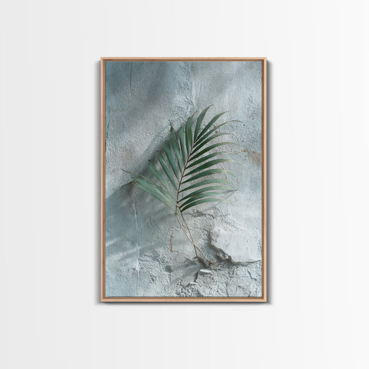 Gentle Palm Leaf Shadow on Plaster Framed Canvas Print, Yoga Studio Art, Yoga Gift, Yoga Studio Decor, Watercolor Art, Balance, YSA-2x3-8