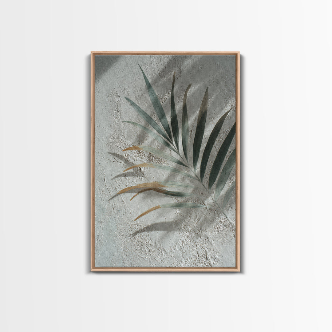 Gentle Palm Leaf Shadow on Plaster Framed Canvas Print, Yoga Studio Art, Yoga Studio Decor, Watercolor Art, Balance, YSA-2x3-80