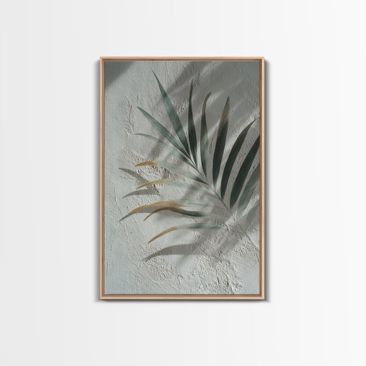 Gentle Palm Leaf Shadow on Plaster Framed Canvas Print, Yoga Studio Art, Yoga Studio Decor, Watercolor Art, Balance, YSA-2x3-80