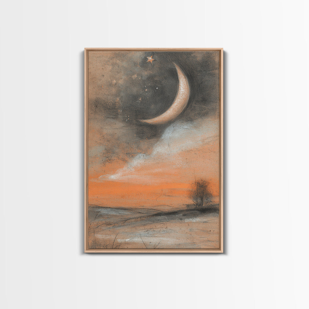 Crescent Moon and Stars Framed Canvas Print, Yoga Studio Art, Printable Wall Art, Yoga Studio Decor, Watercolor Art, Balance, YSA-2x3-98