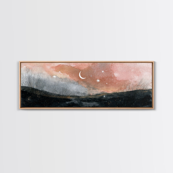 Crescent Moon and Stars Framed Canvas Print, Yoga Studio Art, Home Decor, Yoga Studio Decor, Fine Art, Balance, Custom Wall Art, YSA-3x1-10
