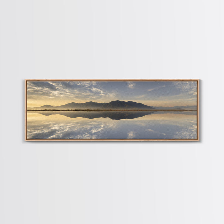 Sunrise Mountain Lake Reflection Framed Canvas Print, Yoga Studio Art, Zen Wall Art, Yoga Studio Decor, Watercolor Art, Balance, YSA-3x1-12