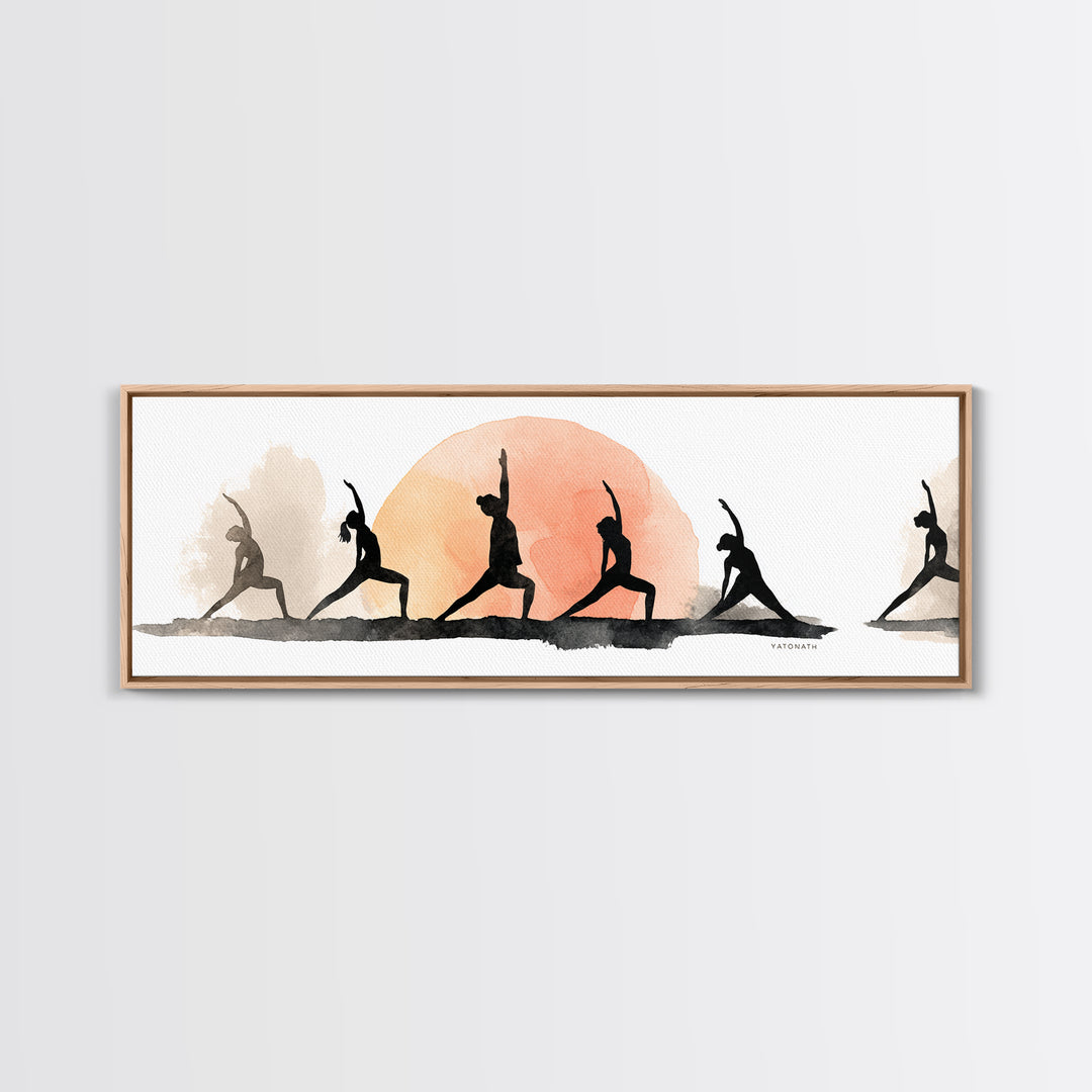 Sun Salutation Silhouette Sequence Without Text Canvas Print, Yoga Studio Art, Luxury Decor, Yoga Studio Decor, Balance, YSA-3x1-48