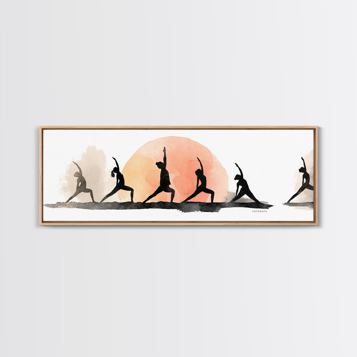 Sun Salutation Silhouette Sequence Without Text Canvas Print, Yoga Studio Art, Luxury Decor, Yoga Studio Decor, Balance, YSA-3x1-48