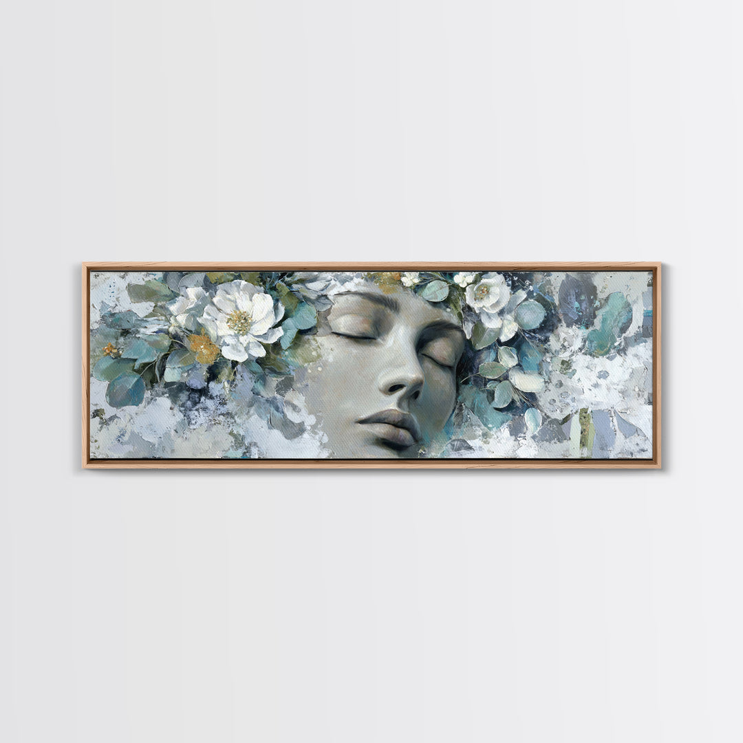 Closed Eye Face Framed Canvas Print, Yoga Studio Art, Yoga Gift, Yoga Studio Decor, Oil Painting, Balance, Neutral Decor, YSA-3x1-77