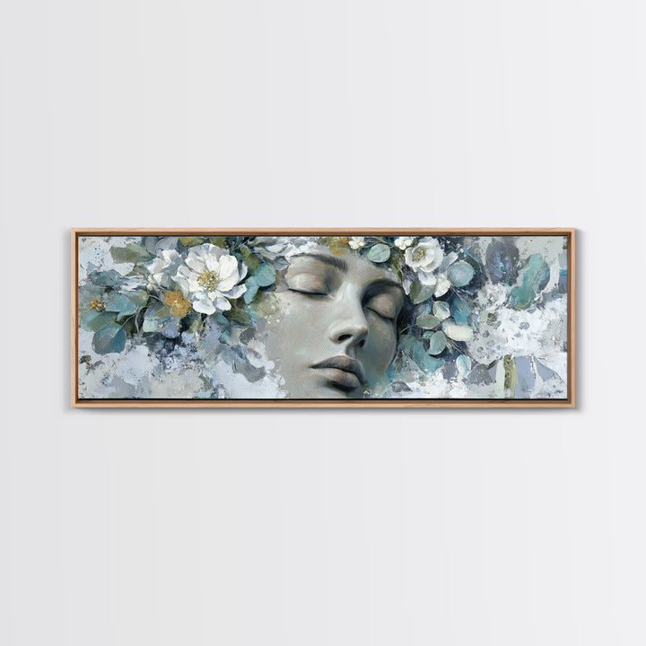 Closed Eye Face Framed Canvas Print, Yoga Studio Art, Yoga Gift, Yoga Studio Decor, Oil Painting, Balance, Neutral Decor, YSA-3x1-77