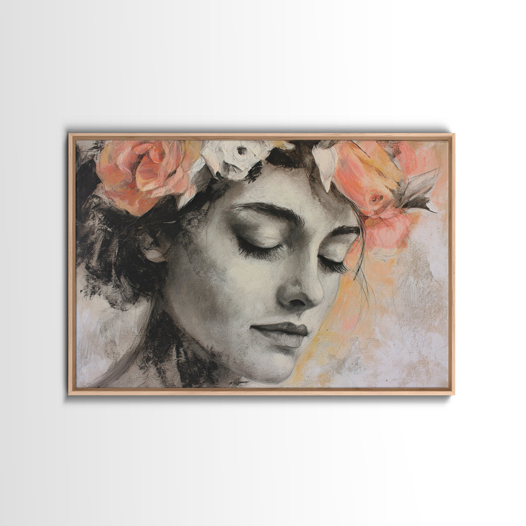 Closed Eye Face Canvas Print, Yoga Studio Art, Nature Prints, Yoga Studio Decor, Watercolor Art, Balance, Boho Wall Hanging, YSA-3x2-17