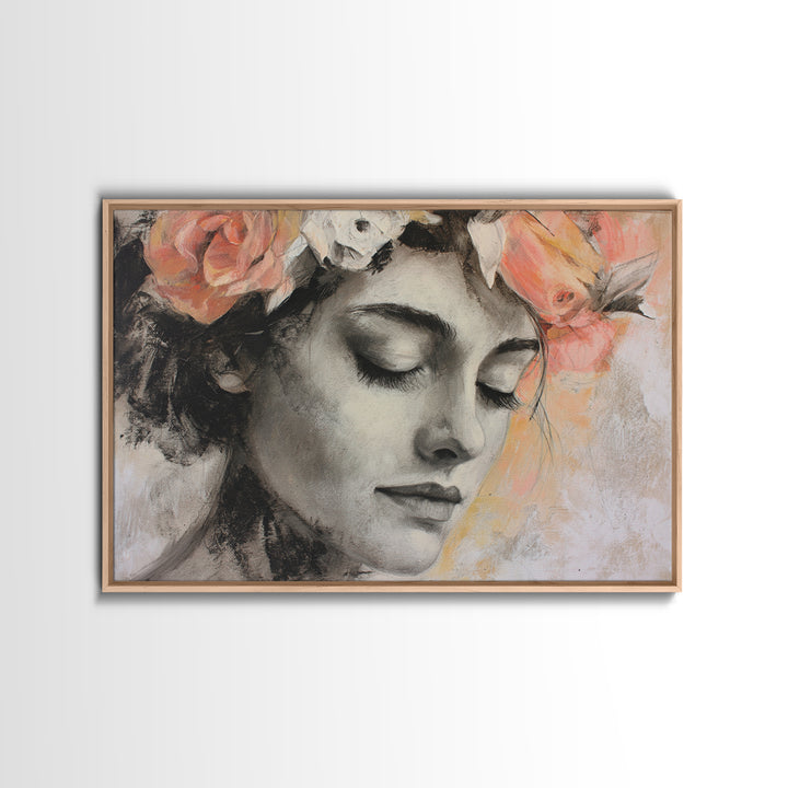 Closed Eye Face Canvas Print, Yoga Studio Art, Nature Prints, Yoga Studio Decor, Watercolor Art, Balance, Boho Wall Hanging, YSA-3x2-17
