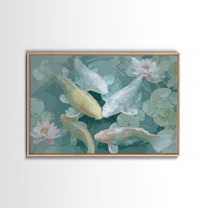 Lotus and Koi Water Scene Framed Canvas Print, Yoga Studio Art, Yoga, Yoga Studio Decor, Fine Art, Balance, Nature Prints, YSA-3x2-2