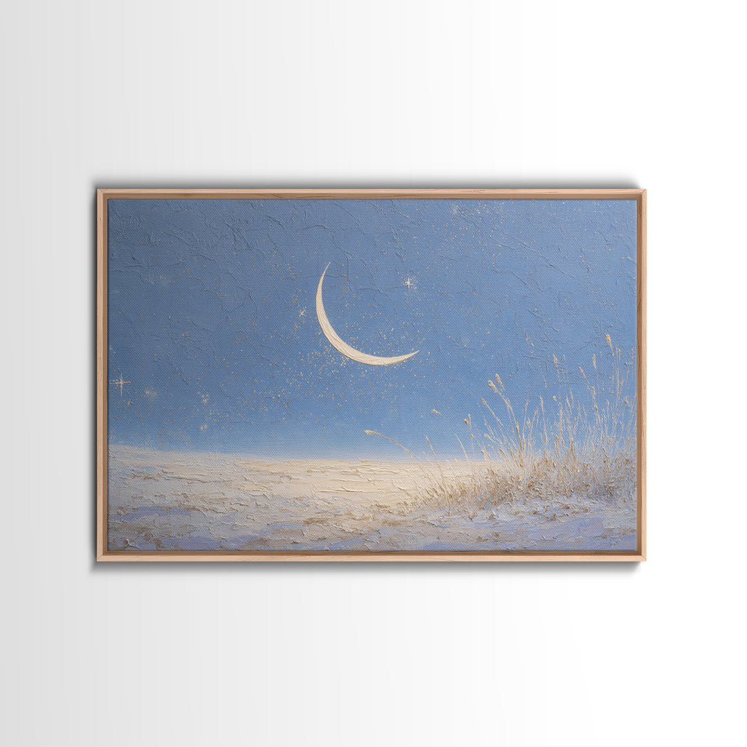 Crescent Moon and Stars Canvas Print, Yoga Studio Art, Living Room Wall Art, Yoga Studio Decor, Oil Painting, Balance, YSA-3x2-22