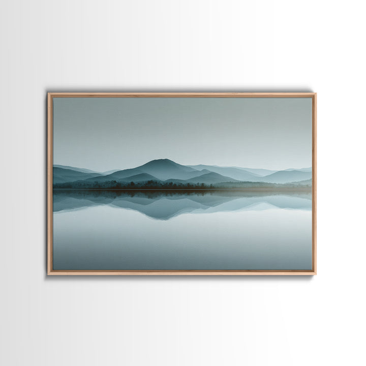 Sunrise Mountain Lake Reflection Framed Canvas Print, Yoga Studio Art, Wall Art Printable, Yoga Studio Decor, Watercolor Art, YSA-3x2-24