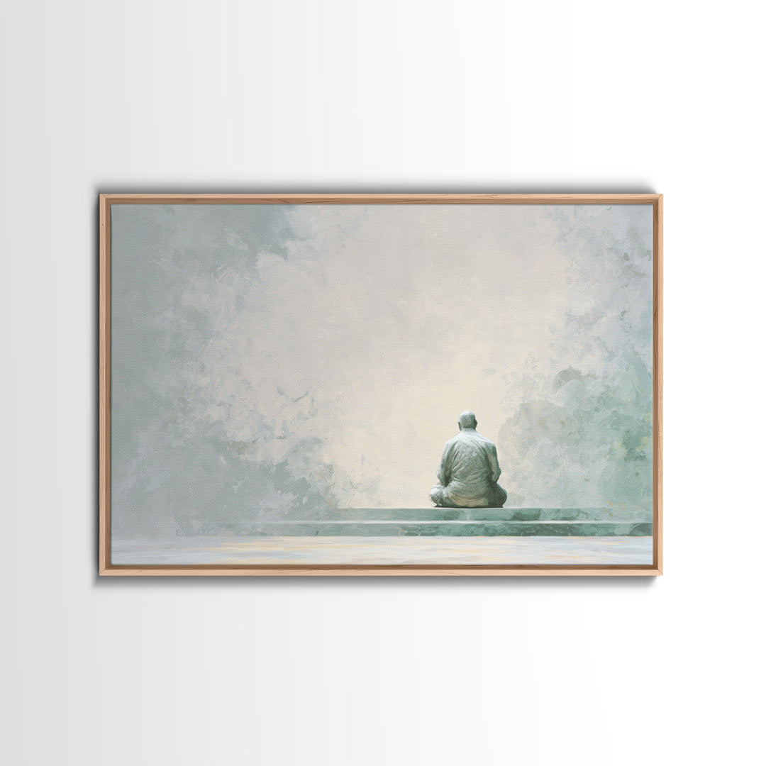 Soft Watercolor Aura Around Seated Figure Framed Canvas Print, Yoga Studio Art, Black Artists, Yoga Studio Decor, Balance, YSA-3x2-27