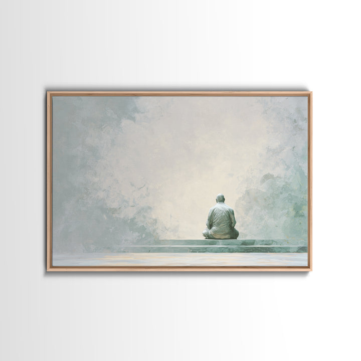 Soft Watercolor Aura Around Seated Figure Framed Canvas Print, Yoga Studio Art, Black Artists, Yoga Studio Decor, Balance, YSA-3x2-27