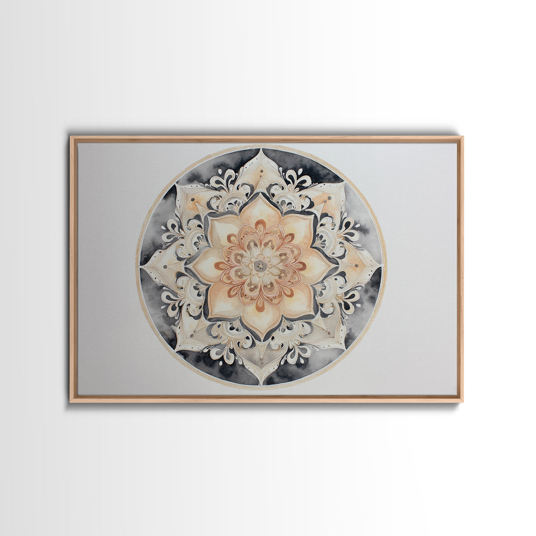 Mandala in Soft Earth Tones Canvas Print, Yoga Studio Art, Black and White Art, Yoga Studio Decor, Oil Painting, Balance, YSA-3x2-61