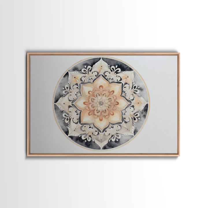Mandala in Soft Earth Tones Canvas Print, Yoga Studio Art, Black and White Art, Yoga Studio Decor, Oil Painting, Balance, YSA-3x2-61