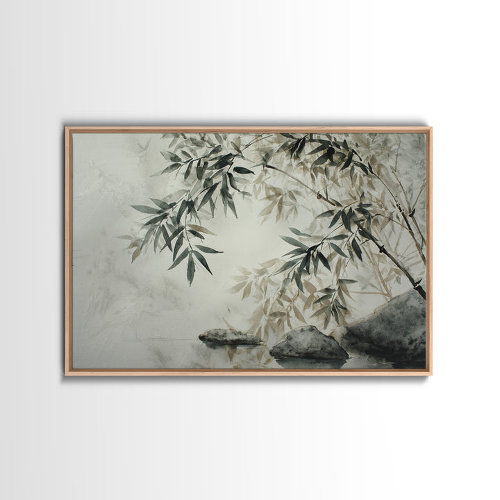 Bamboo and Mist Ink Wash Composition Canvas Print, Yoga Studio Art, Metal Wall Decor, Yoga Studio Decor, Fine Art, Balance, YSA-3x2-62