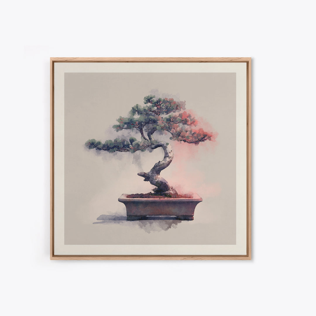 Bonsai Tree in Simple Ceramic Pot Framed Canvas Print, Zen Art, Wall Decor, Living Room Decor, Fine Art, Zen, Japanese Wall Art, ZEN-1x1-12