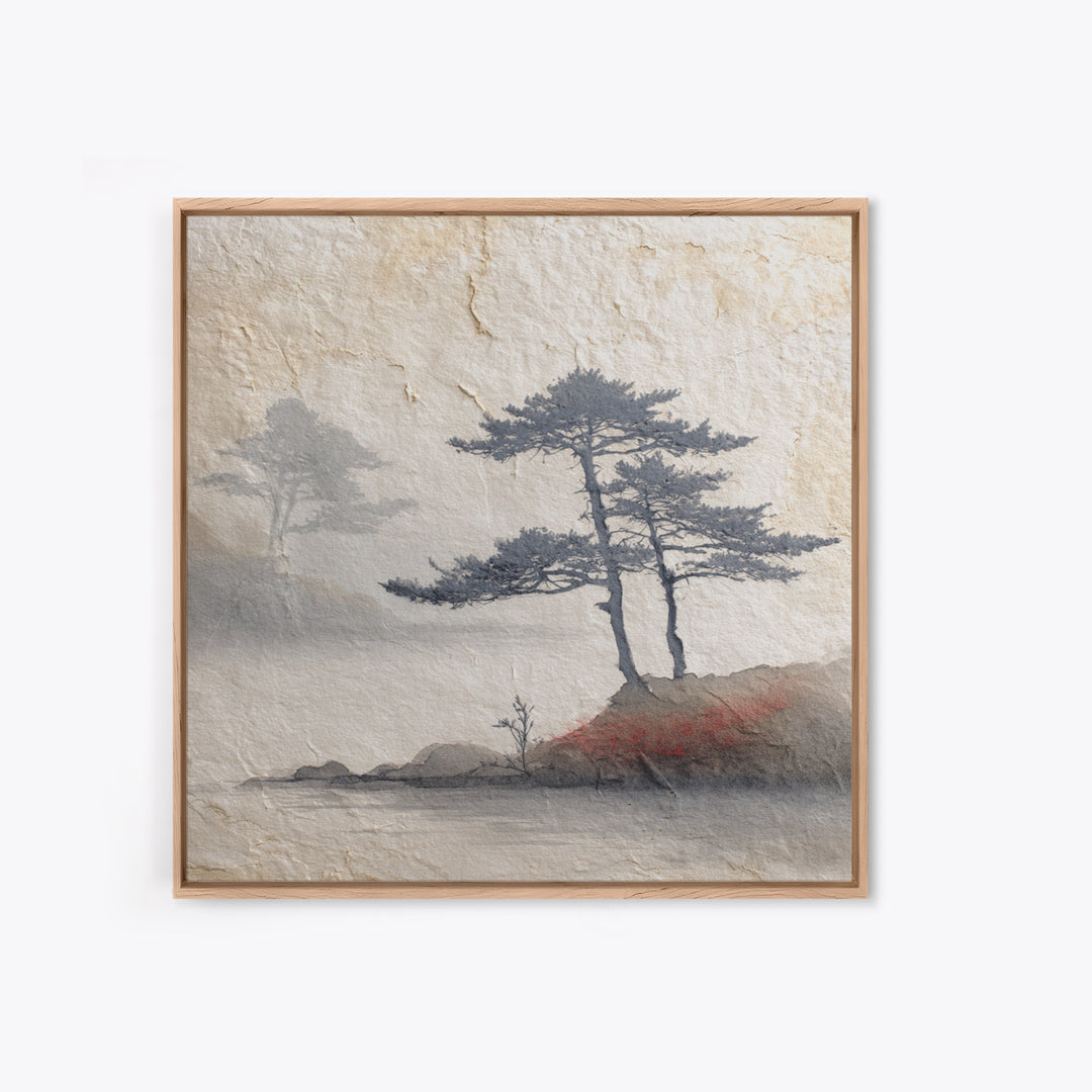 Soft Pine Silhouette Canvas Print, Zen Art, Boho Wall Decor, Living Room Decor, Oil Painting, Zen, Wabi Sabi Art, ZEN-1x1-15