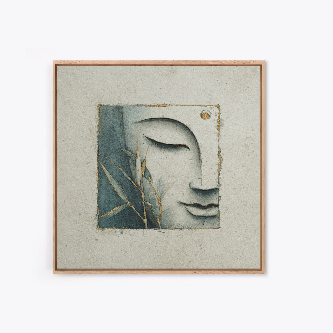 Calm Face with Closed Eyes and Simple Canvas Print, Zen Art, Japanese Decor, Living Room Decor, Fine Art, Zen, Luxury Decor, ZEN-1x1-22