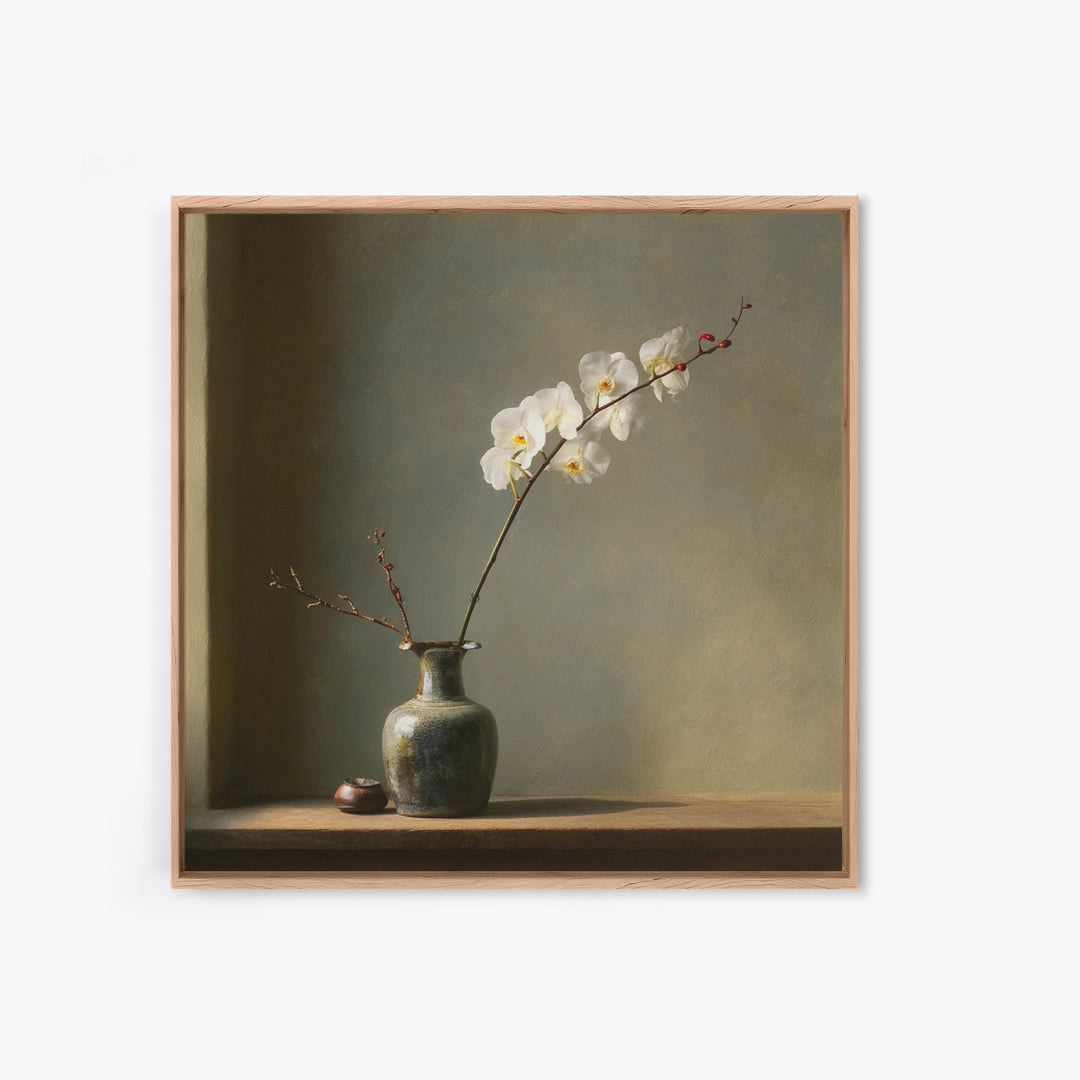 Single Orchid Stem Canvas Print, Zen Art, Living Room Decor, Fine Art, Zen, Japanese Decor, Flower Print, Neutral Wall Art, ZEN-1x1-23
