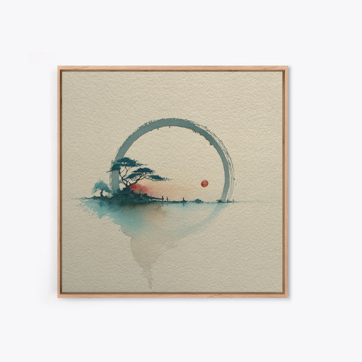 Single Black Ens Circle on Warm Paper Canvas Print, Zen Art, Art, Living Room Decor, Zen, Garden Art, Japanese Wall Art, ZEN-1x1-25