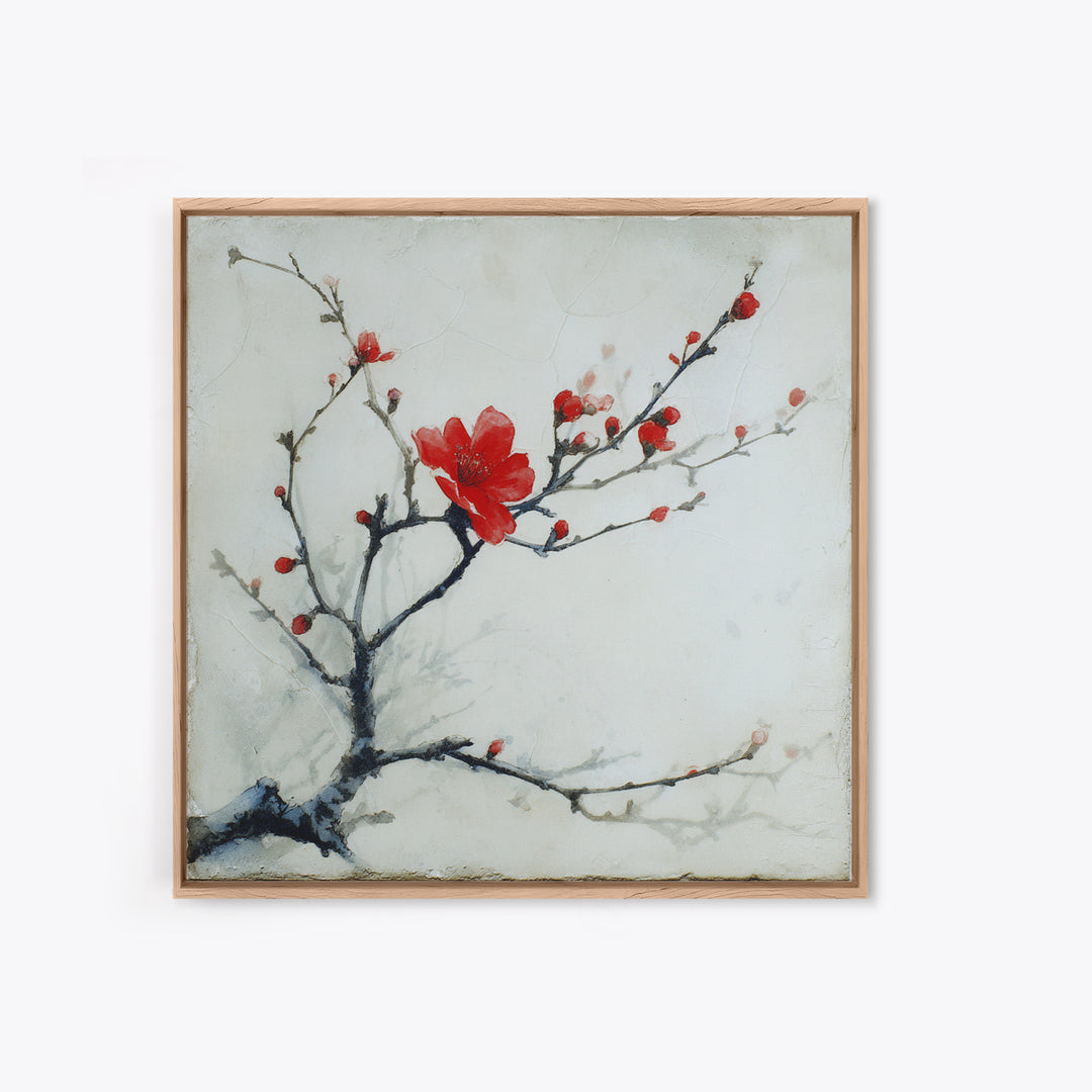 Black Branch with One Red Blossom Framed Canvas Print, Zen Art, Art Print, Living Room Decor, Fine Art, Zen, Boho Wall Decor, ZEN-1x1-33