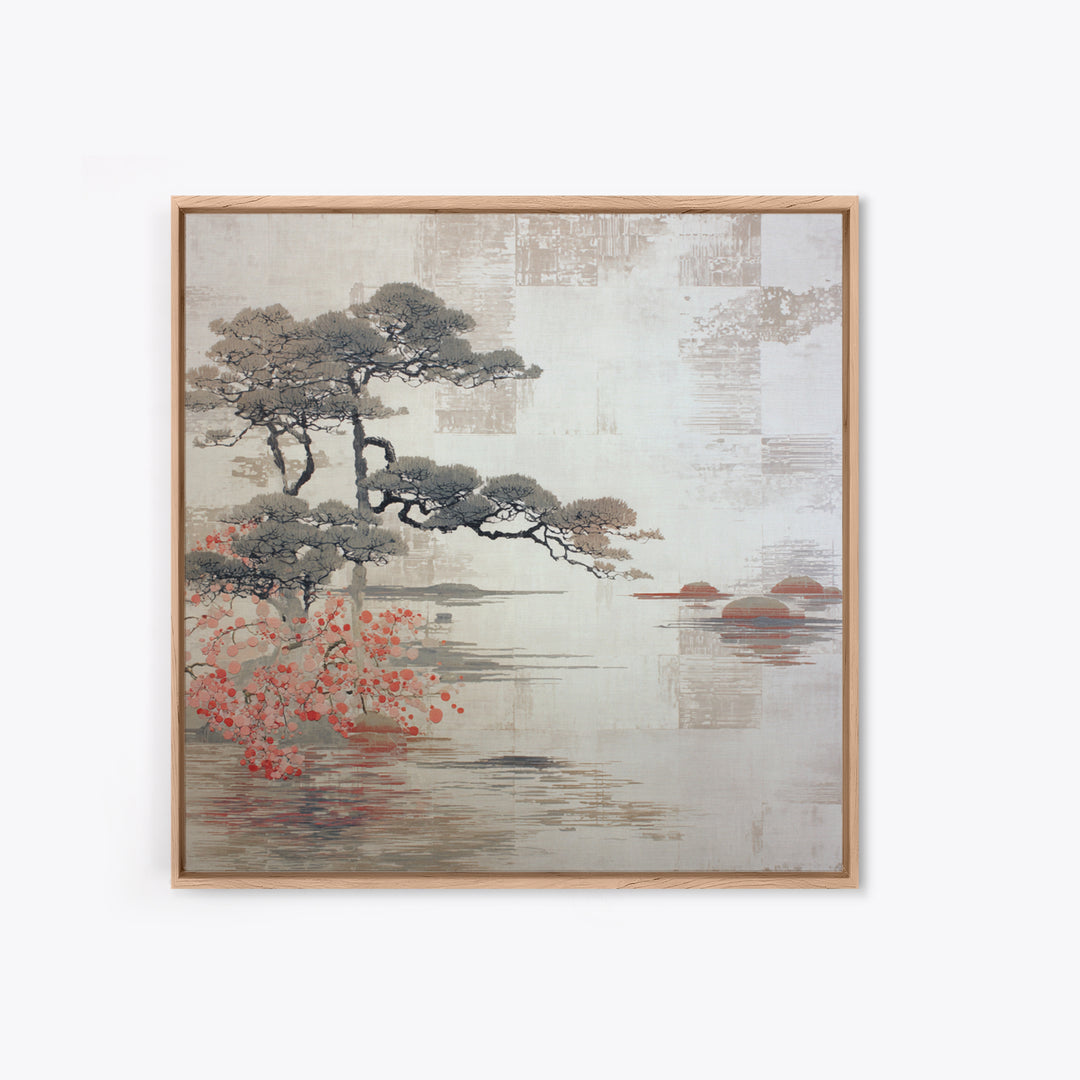 Soft Pine Silhouette Framed Canvas Print, Zen Art, Wabi Sabi Wall Art, Living Room Decor, Fine Art, Zen, Statement Artwork, ZEN-1x1-39