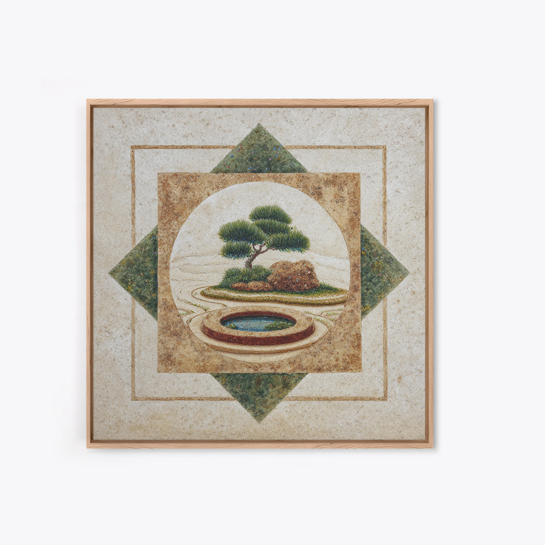 Raked Sand Garden Pattern from Above Framed Canvas Print, Zen Art, Artist, Living Room Decor, Watercolor Art, Zen, ZEN-1x1-6