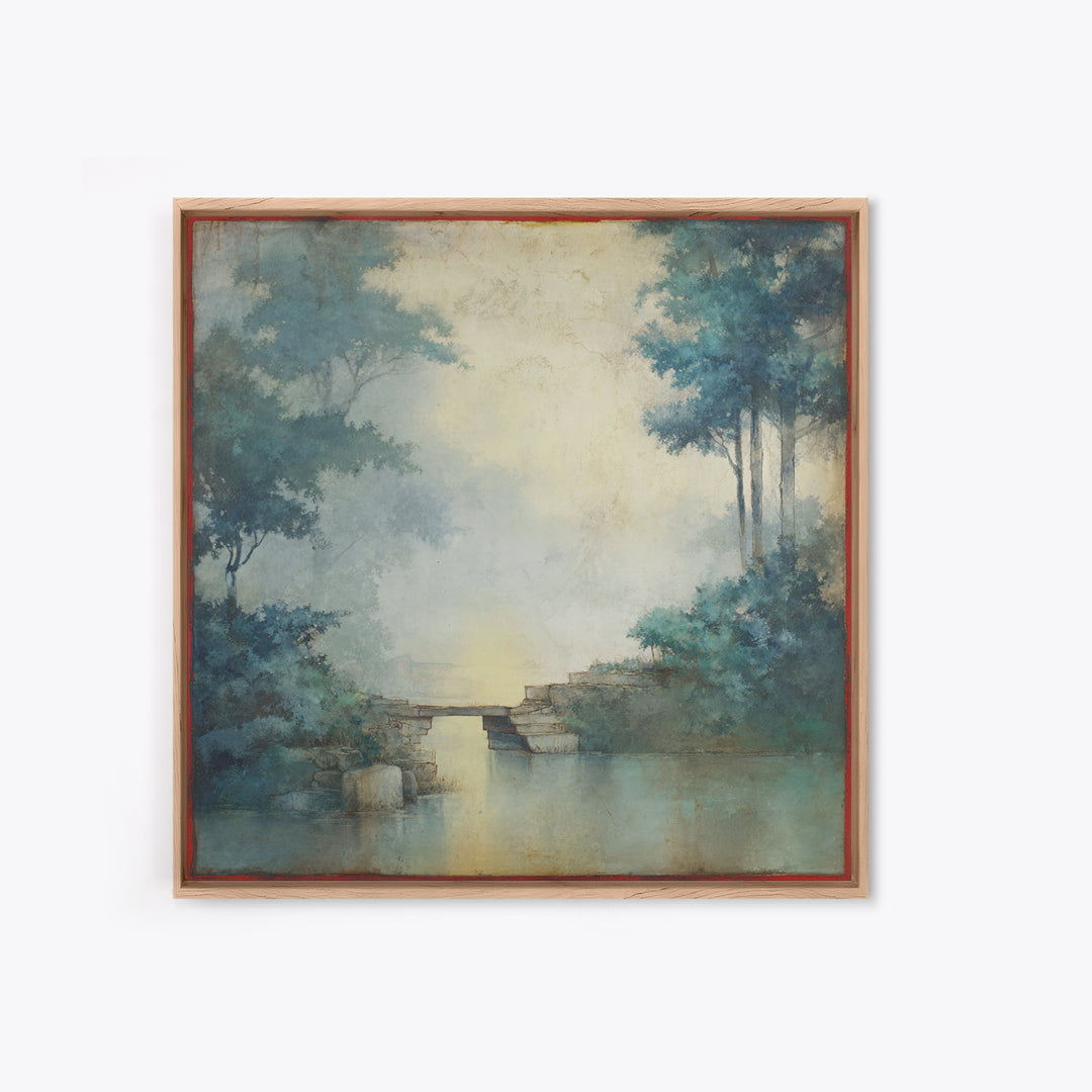 Japanese Garden Bridge Implied Through Shapes Framed Canvas Print, Zen Art, Statement Artwork, Living Room Decor, Fine Art, Zen, ZEN-1x1-62