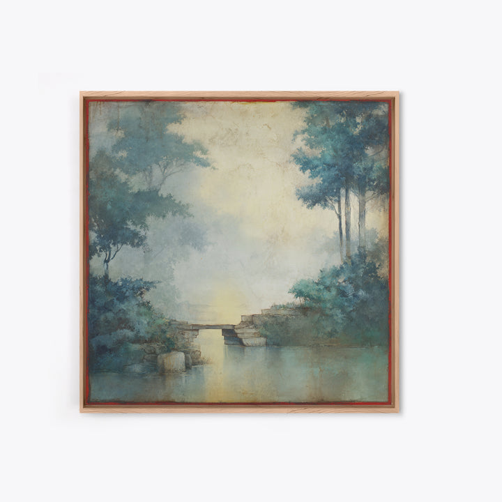 Japanese Garden Bridge Implied Through Shapes Framed Canvas Print, Zen Art, Statement Artwork, Living Room Decor, Fine Art, Zen, ZEN-1x1-62