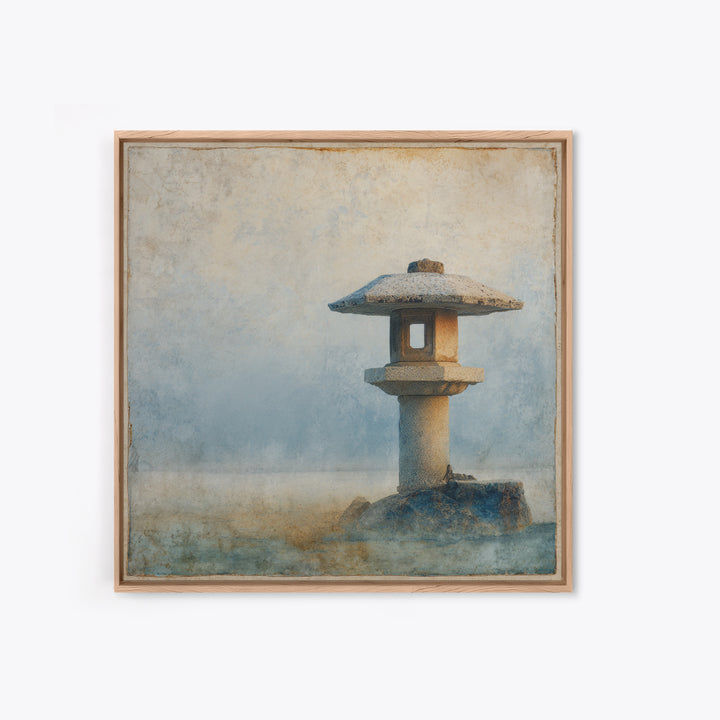 Stone Lantern in Morning Fog Without Garden Framed Canvas Print, Zen Art, Contemporary Art, Living Room Decor, Fine Art, Zen, ZEN-1x1-66